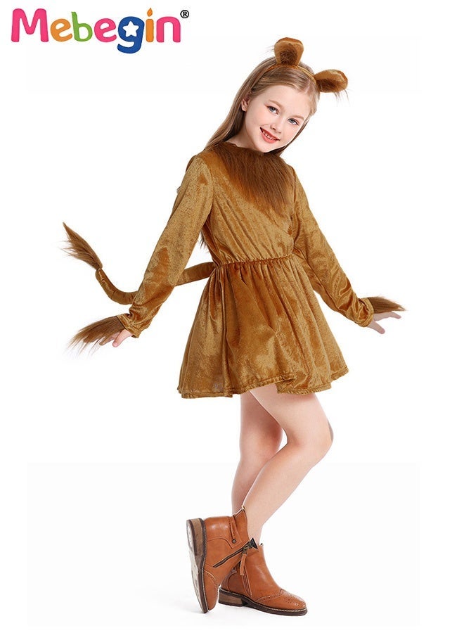 MEBEGIN Girls Lion Costume Set with Dress and Headpiece, Realistic Roaring Animal Outfit for Girls, Lion Cosplay Outfit with Tail, Suitable for Dress-Up, Animal Themed Parties and Playtime Adventures - Image 3